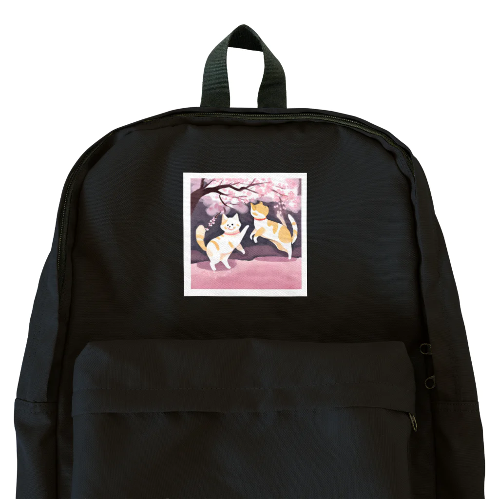 Shironekokuuの桜で遊ぶ犬と猫 Backpack