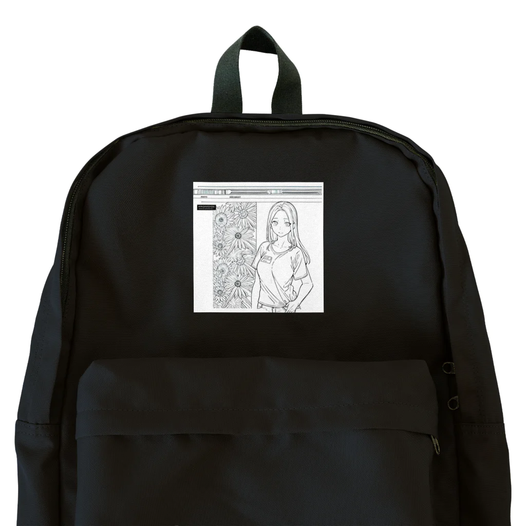 猫集めの爽やかな女性が描かれた線画 Backpack