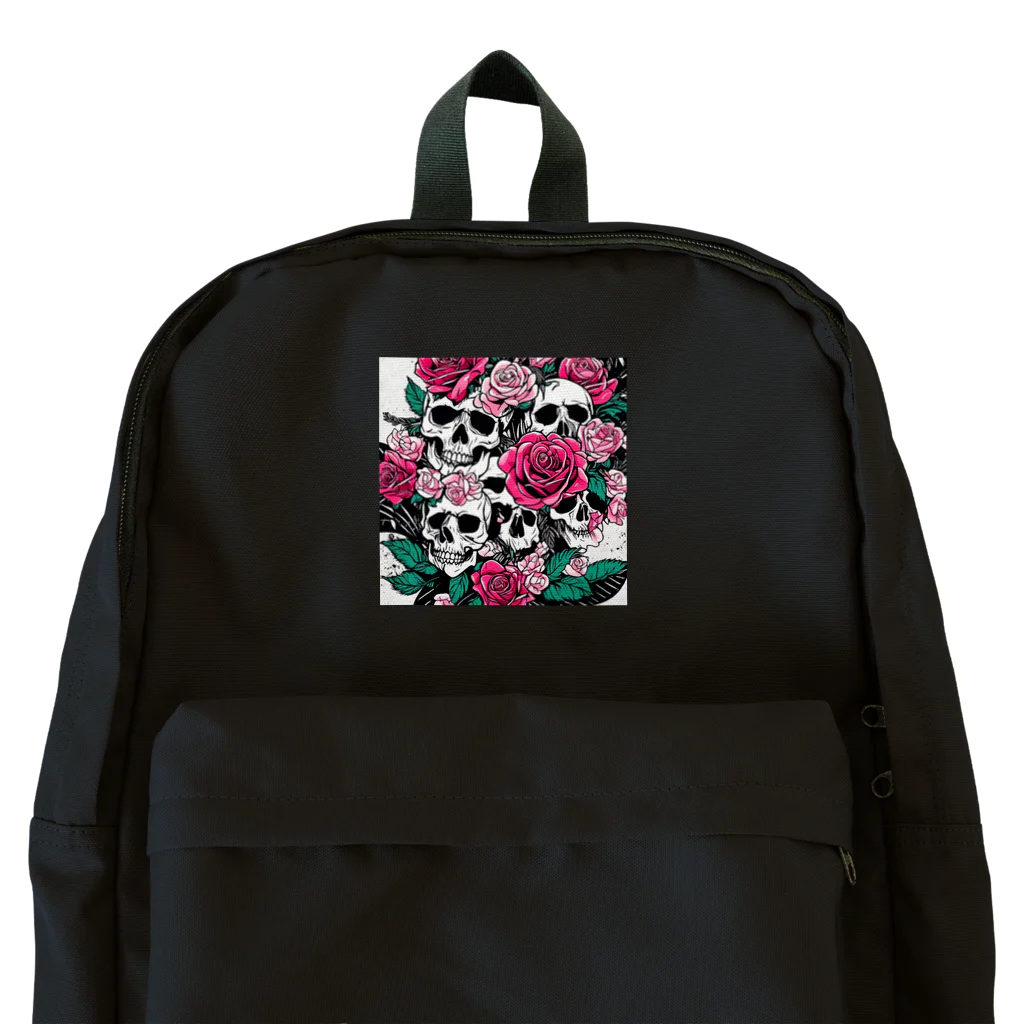 ピンクリボンの薔薇髑髏01 Backpack