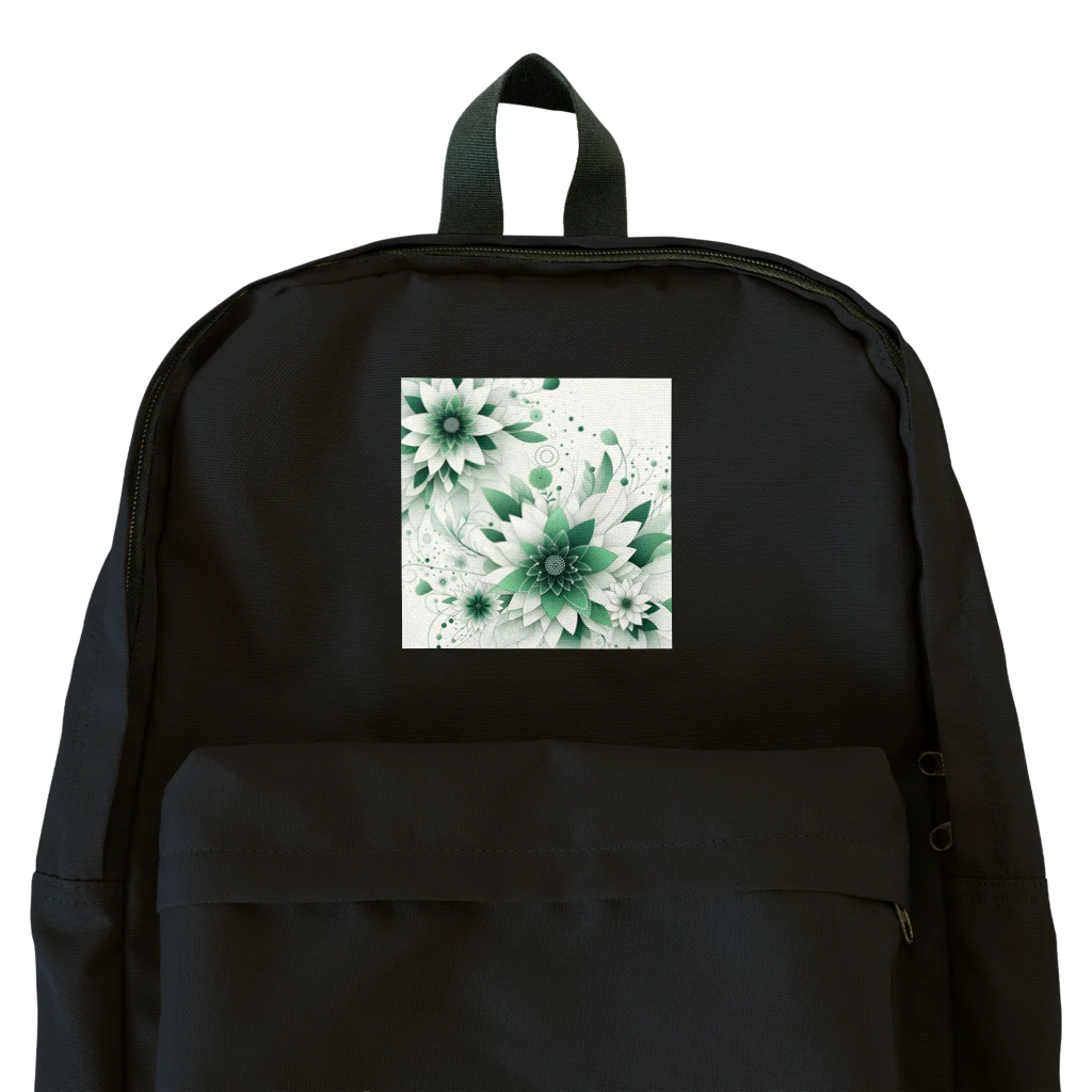 アミュペンの数学的なデザインを持つ緑と白の花 Backpack