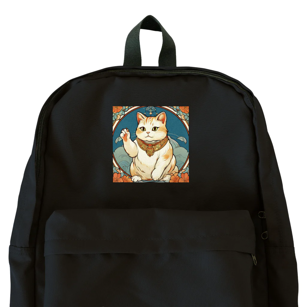 ゆまちゃんの開運雑貨屋さんの夜のミュシャ風招き猫 Backpack