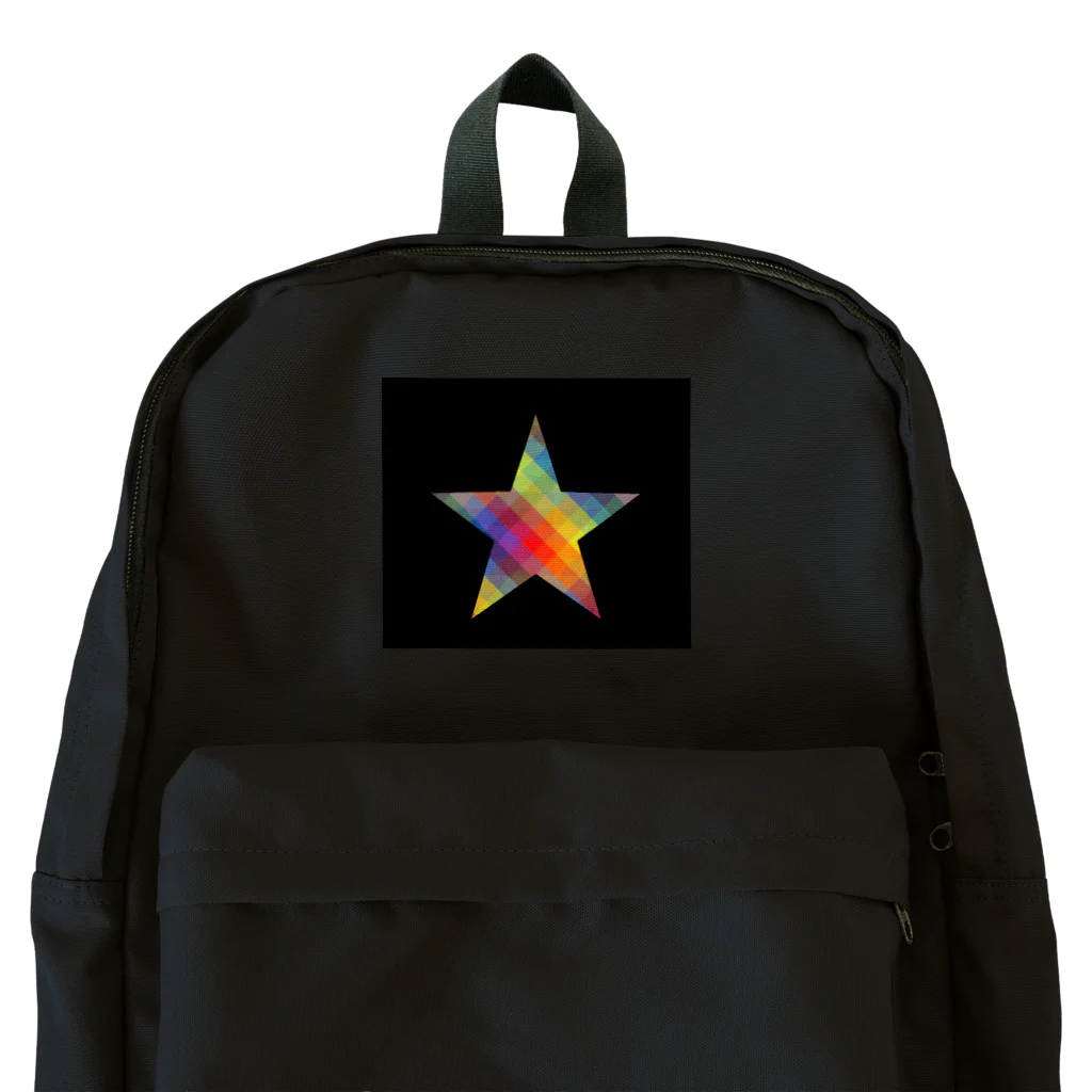 綺麗何学模様の虹×スター×虹（ブラック） Backpack