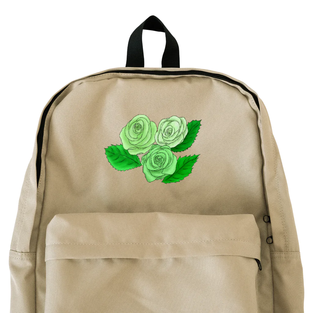 Lily bird（リリーバード）の緑のバラ3輪 輪郭黒線 Backpack