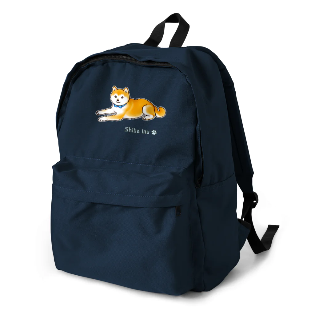 Shiba Inu Streetの水色の首輪をつけてゆったり座る柴犬のドット絵 Backpack