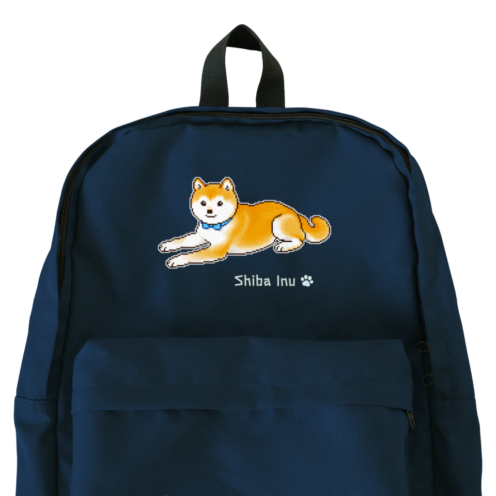 Shiba Inu Streetの水色の首輪をつけてゆったり座る柴犬のドット絵 Backpack