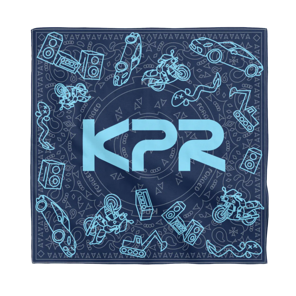 マチガレ(TRC,KPR,タックンモータースグッズショップ)のKPR 全部盛りバンダナ(ブルー) Bandana