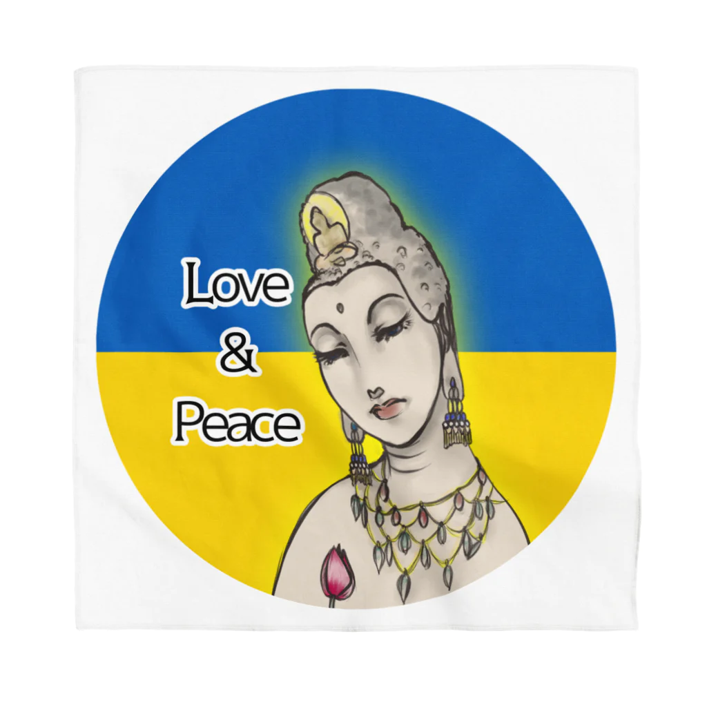 諭苑のSUZURI店のLove＆Peace観世音菩薩ウクライナ国旗背景 Bandana