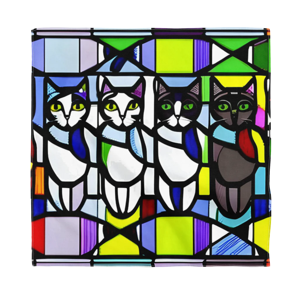 縞模様の4匹の猫A　ステンドグラス風 バンダナ