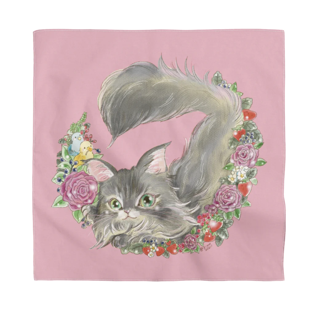 猫のきぬくんのお店のお花のリースとにゃんこ Bandana