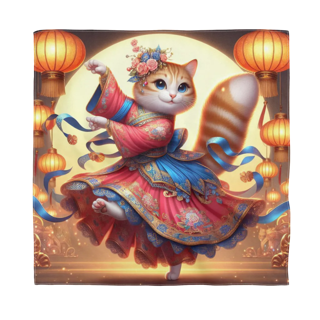 ニャーちゃんショップのアジアの伝統的な舞踏を踊っている猫 Bandana