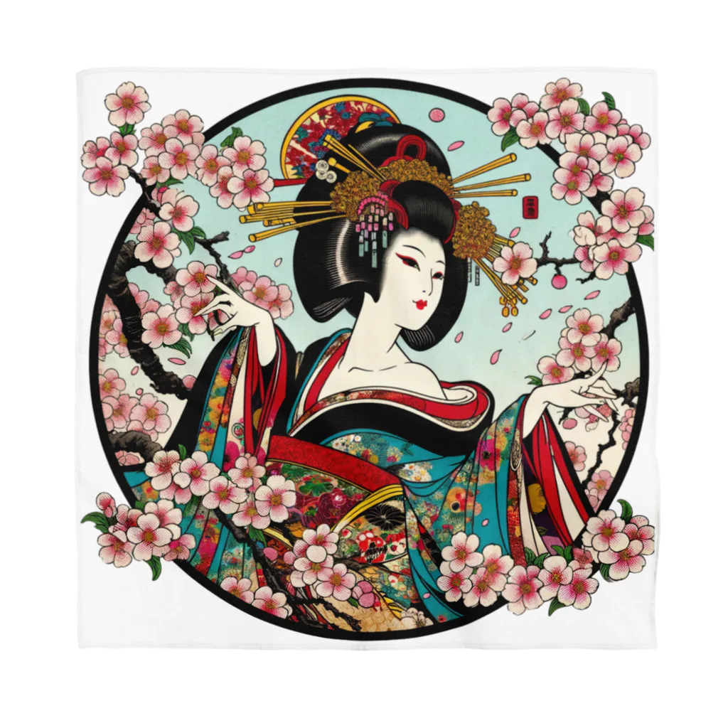 manyou-lab_Ukiyo-eの浮世絵 花魁と桜 Ukiyoe Oiran and Cherry Blossoms [UOS-DL-SR001-0008] バンダナ