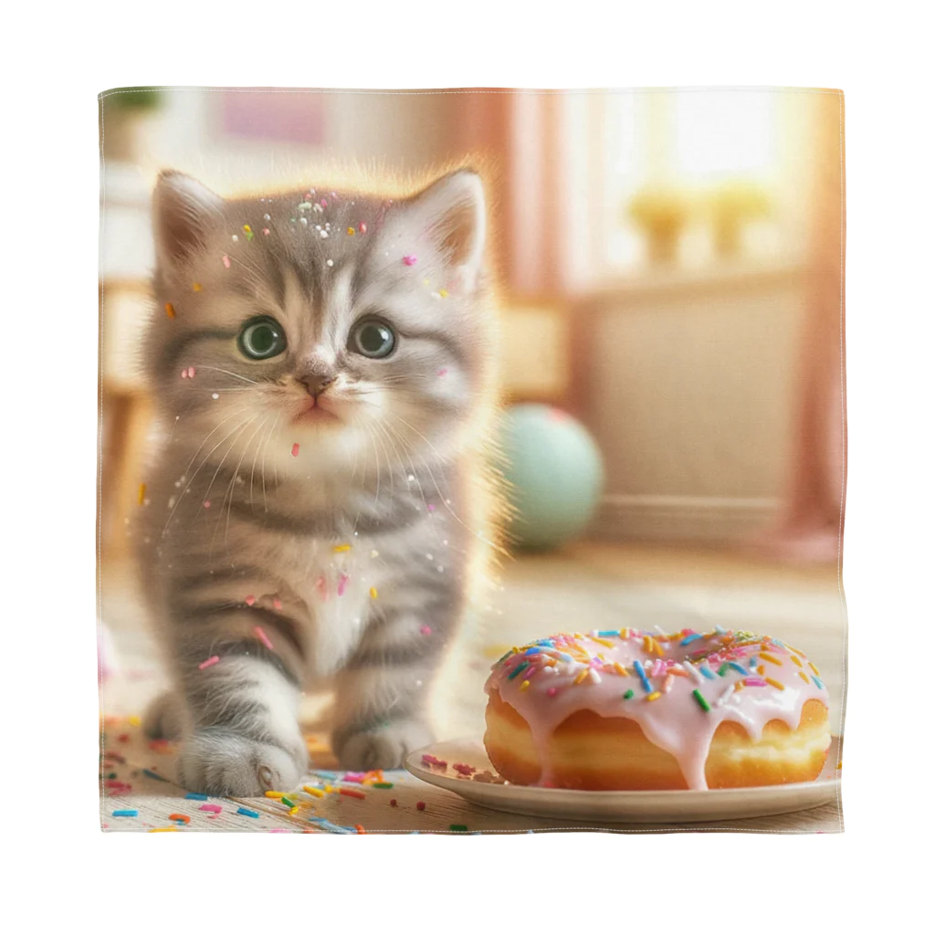 IloveCatのもふもふな子猫と甘いドーナツ バンダナ