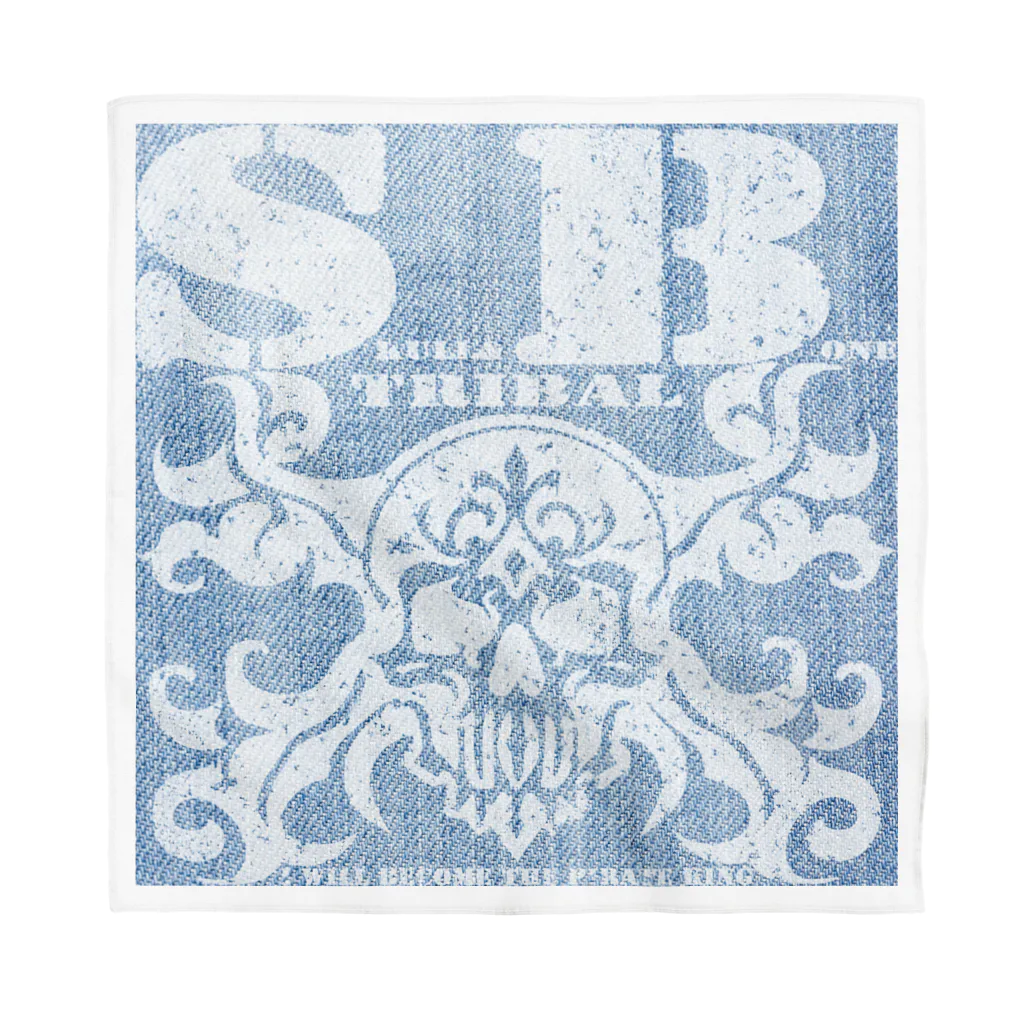 Ａ’ｚｗｏｒｋＳのSKULL&BONE TRIBAL GRUNGE WHT ON DENIM Bandana