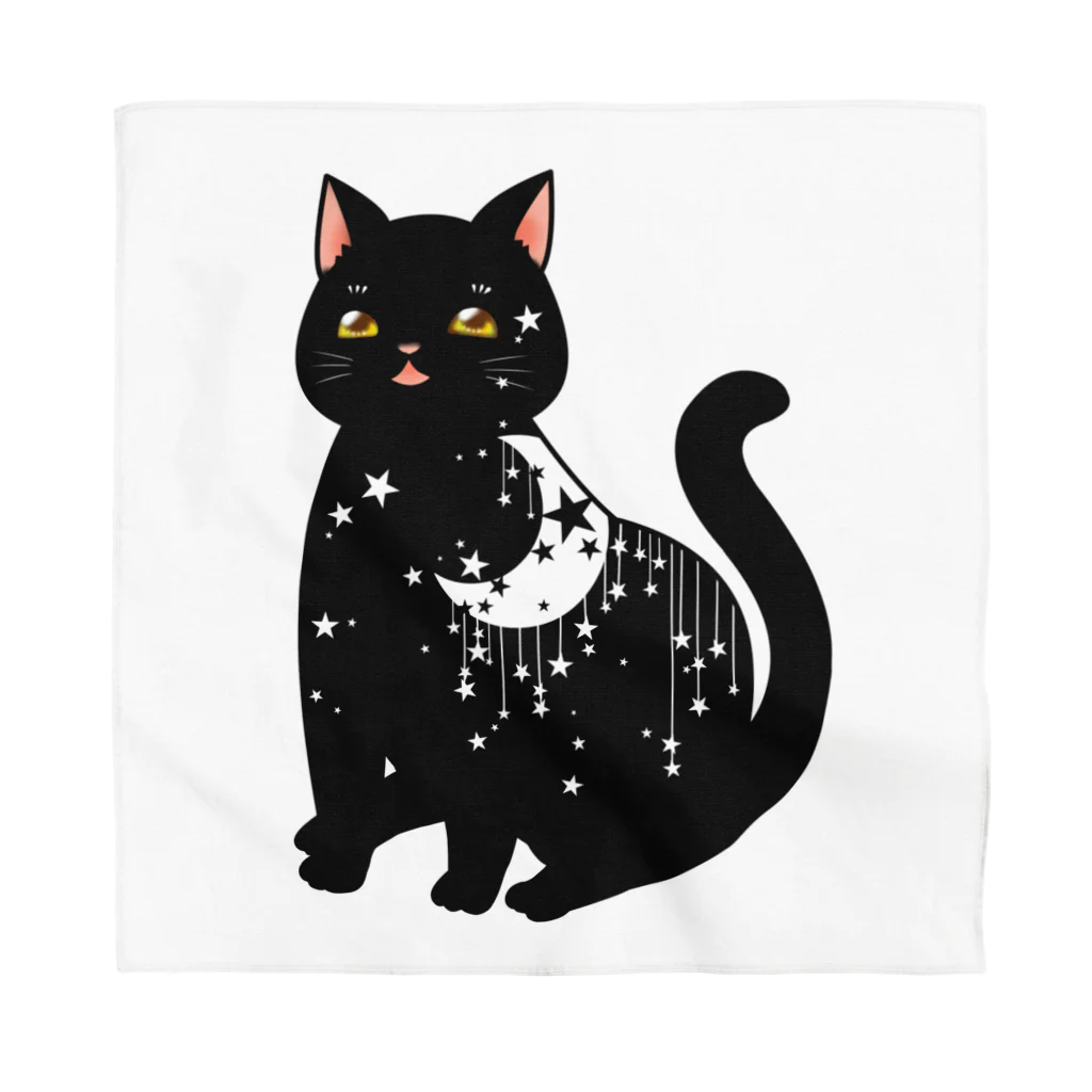 ネコのひたいの黒猫さんと月 バンダナ