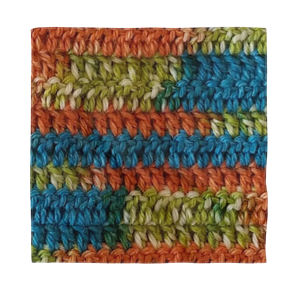 sandy-mのウール毛糸手編み柄カラフル オレンジ系 バンダナ