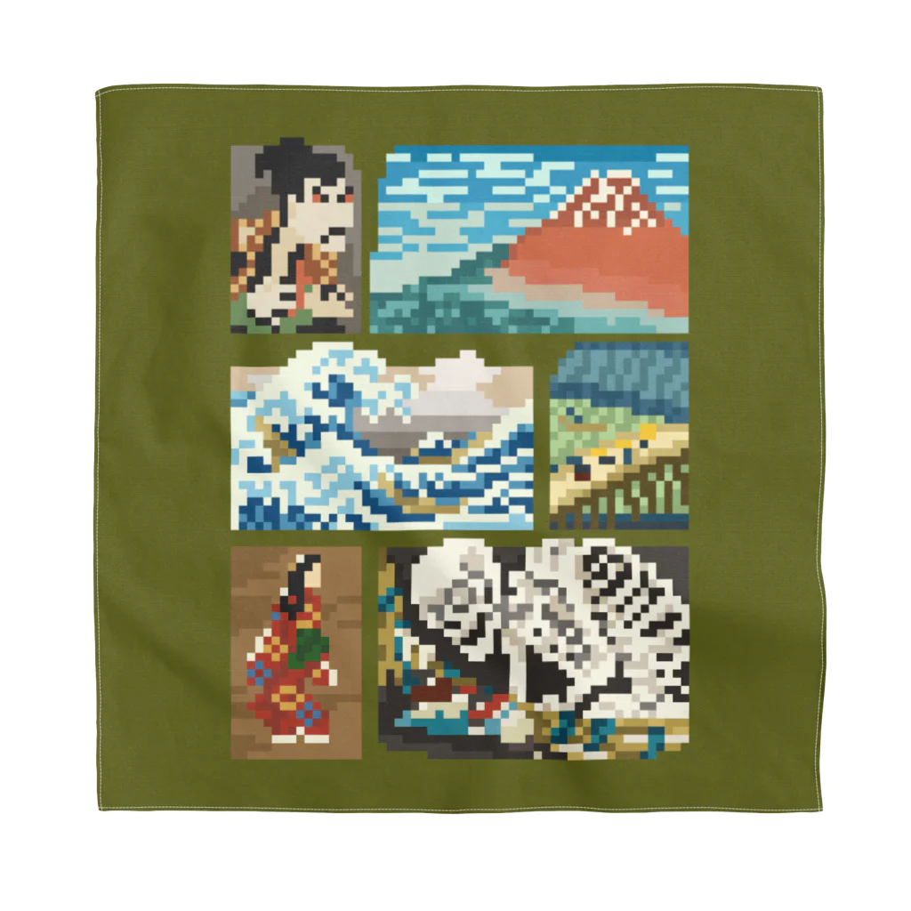 すとろべりーガムFactoryのドット浮世絵 背景 渋い緑 Bandana