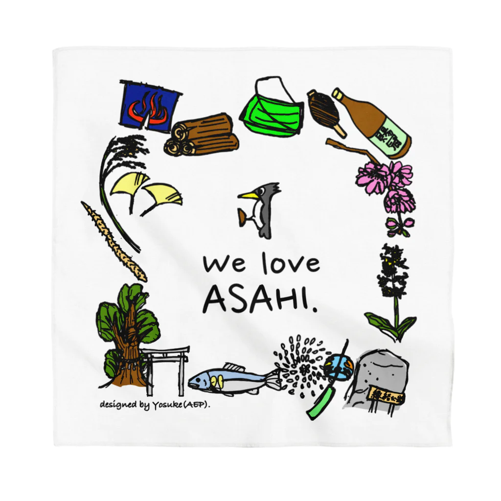 アサノエンタープライズ -Asano Enterprise-のWe Love ASAHI(旭Tシャツ表面のイラスト) Bandana