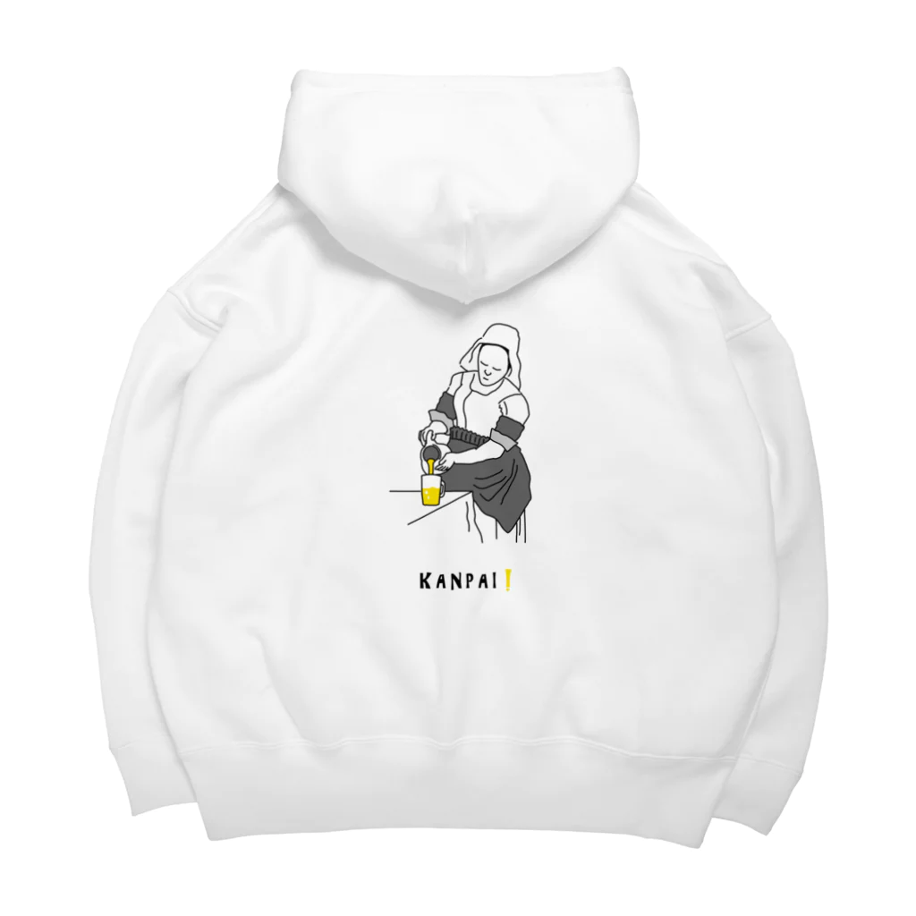 ビールとアート TM-3 Designの名画 × BEER（牛乳を注ぐ女）黒線画 Big Hoodie