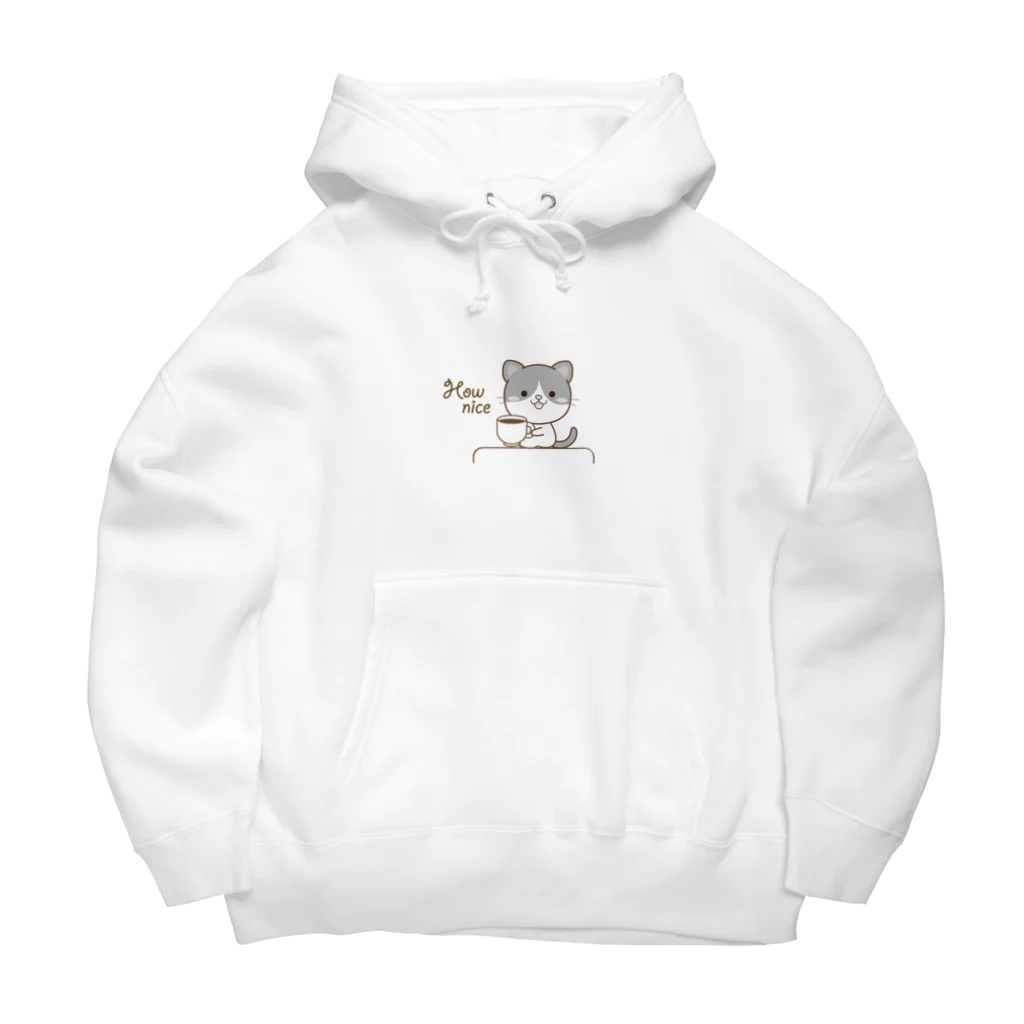 little lion house公式ショップ（大人のためのねこ）の黒白猫のシンプルモノトーン Big Hoodie