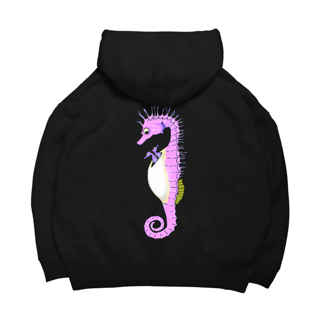 LalaHangeulのタツノオトシゴさんはイクメンです　ピンクバージョン(バックプリント) Big Hoodie