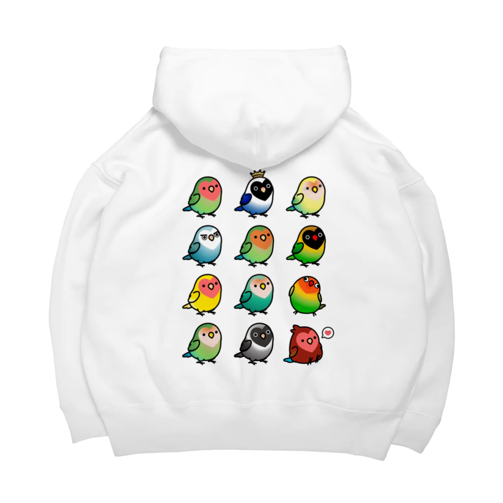 Cody the Lovebirdの（両面）表ブルーボタンインコ 背面ラブバード大集合 Big Hoodie