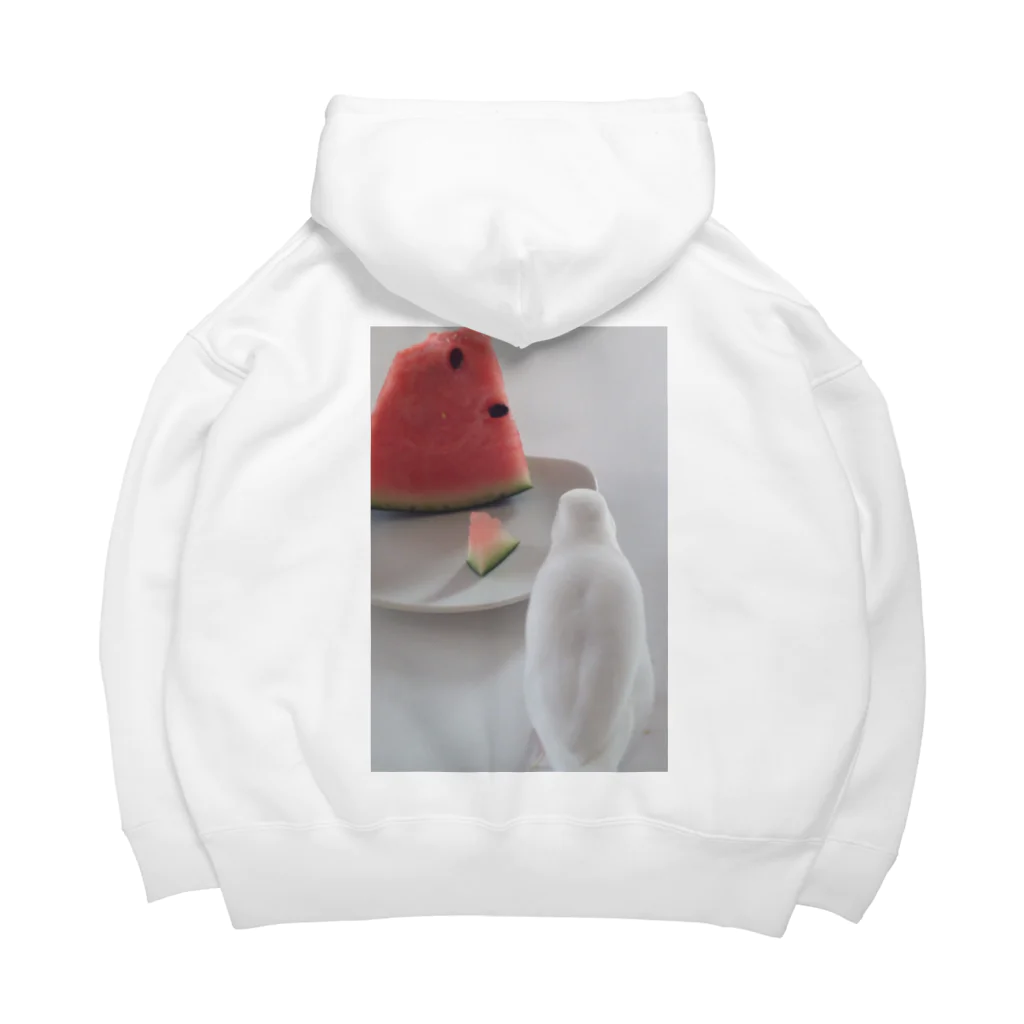 あさみのオリジナルグッズやさんの文鳥サイズに切られたスイカを見て絶望する文鳥 Big Hoodie