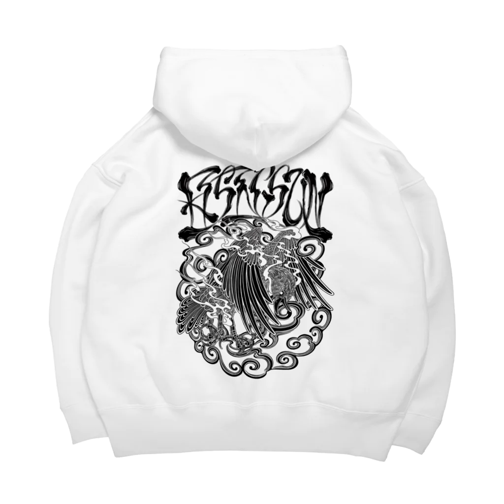 Y's Ink Works Official Shop at suzuriのRising sun Crow (Black Print) Big Hoodie