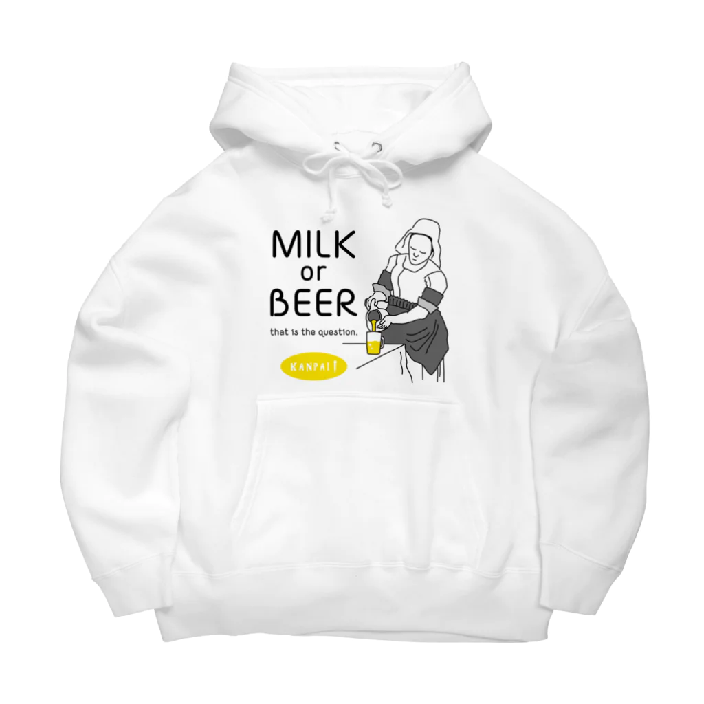 ビールとアート TM-3 Designの名画 × BEER（牛乳を注ぐ女・牛乳かビールか、それが問題だ。）黒線画 Big Hoodie