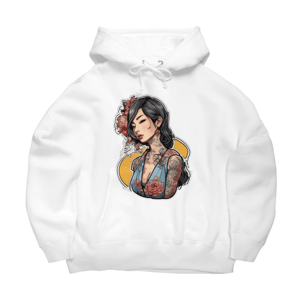 streetsnapの可愛いタトゥーだらけの女性、片面プリントパーカー、期間限定 Big Hoodie