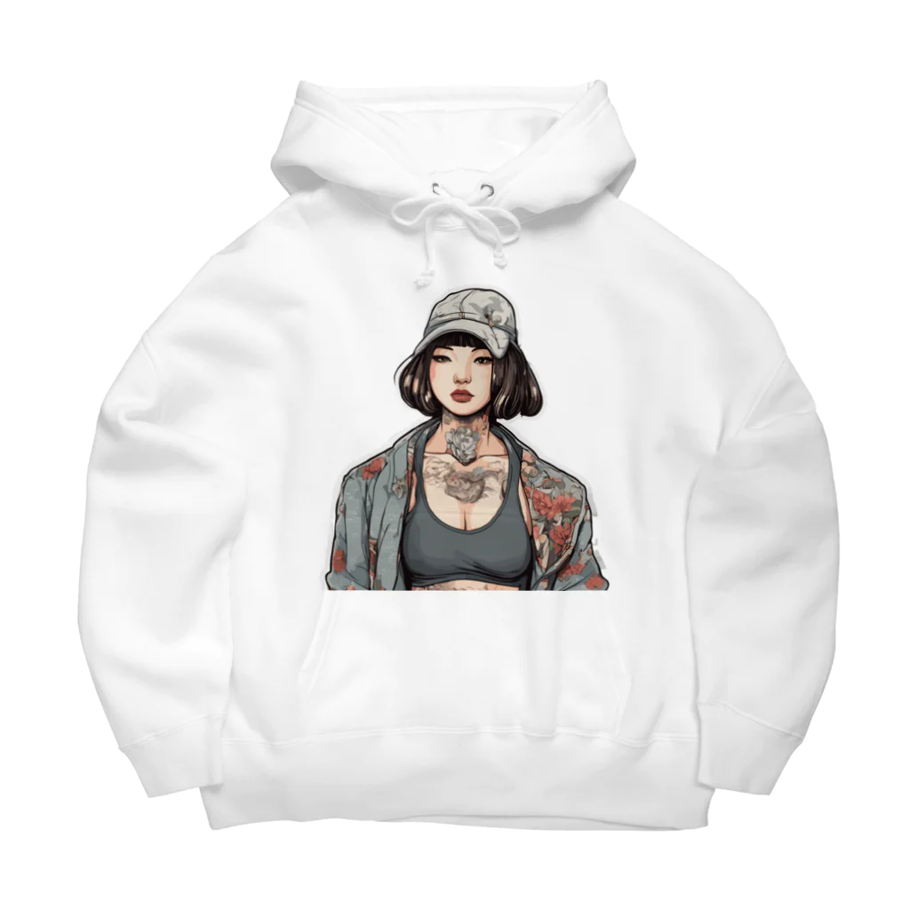 streetsnapの可愛いタトゥーだらけの女性、片面プリントパーカー、期間限定 Big Hoodie