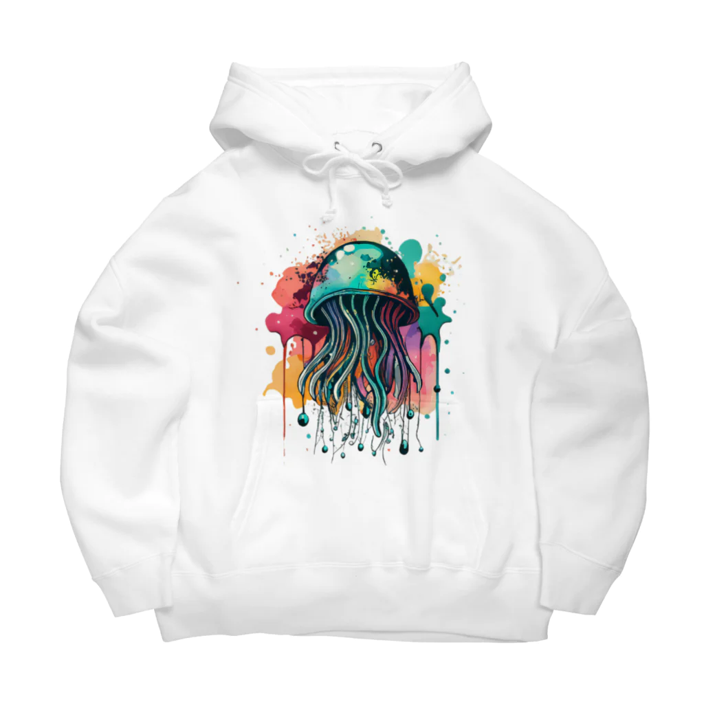 Moodifyのサイバーパンククラゲ　ミズクラゲ　水彩画スプラッシュ Big Hoodie