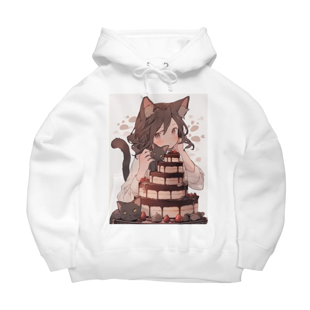 シロクマペンギンのネコちゃんとチョコレートケーキ Big Hoodie