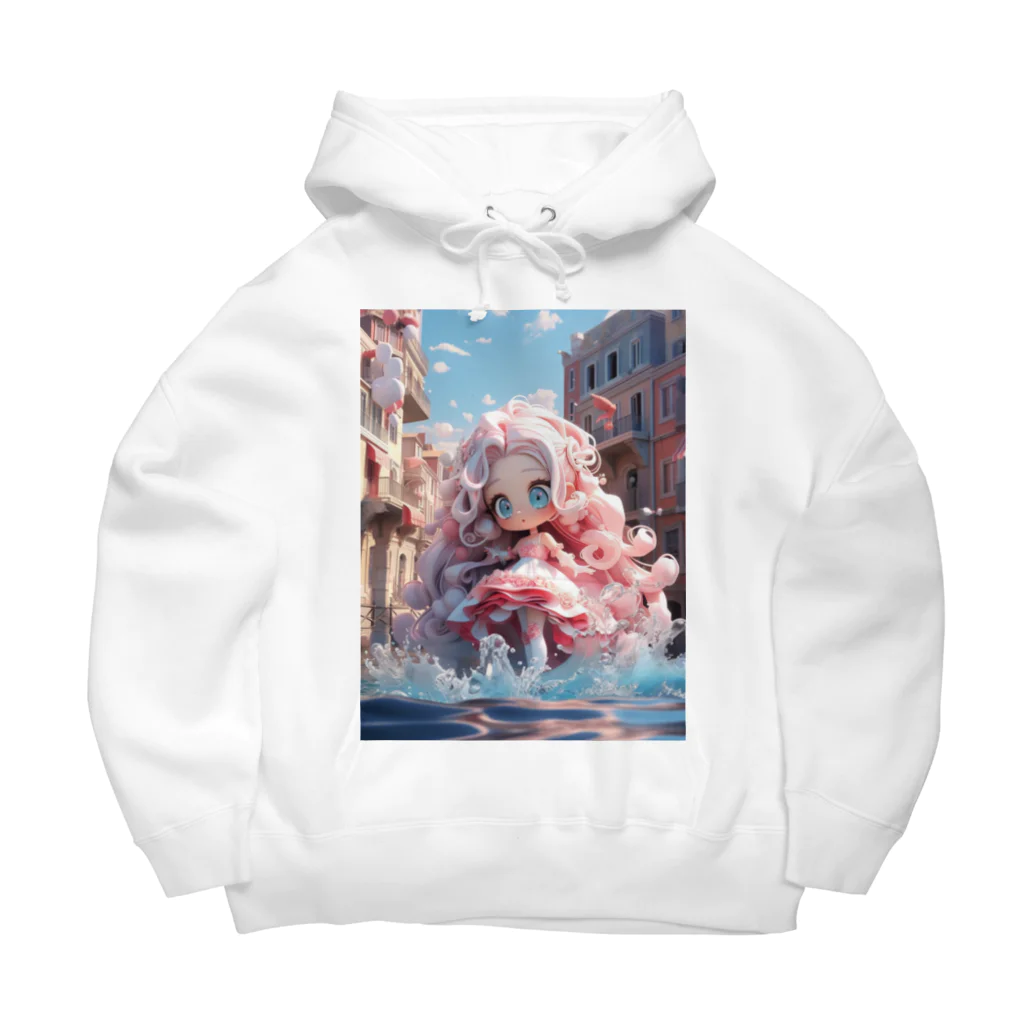 シロクマペンギンの水たまりとピンクガール Big Hoodie