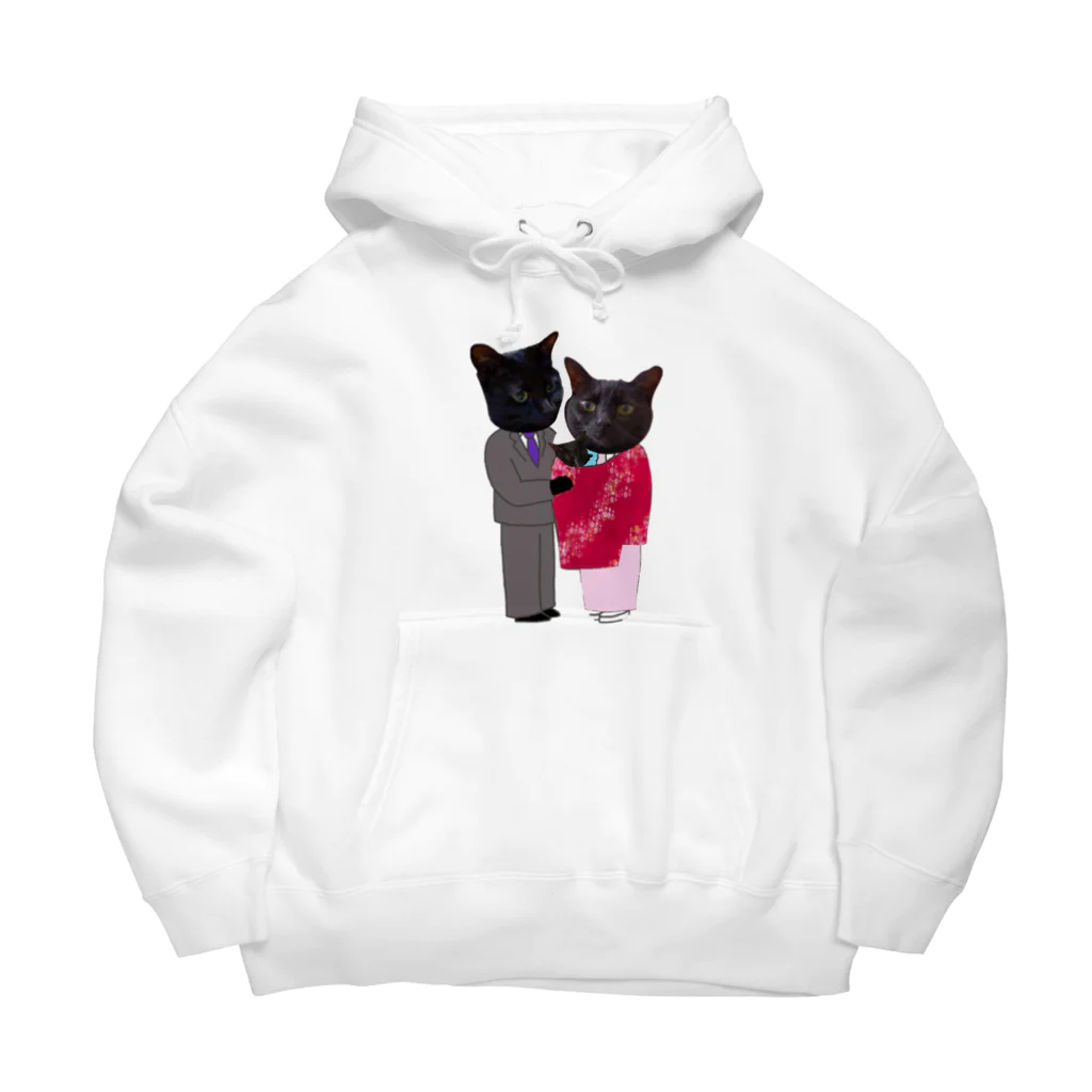 Parallel_merchの黒猫の親子 Big Hoodie