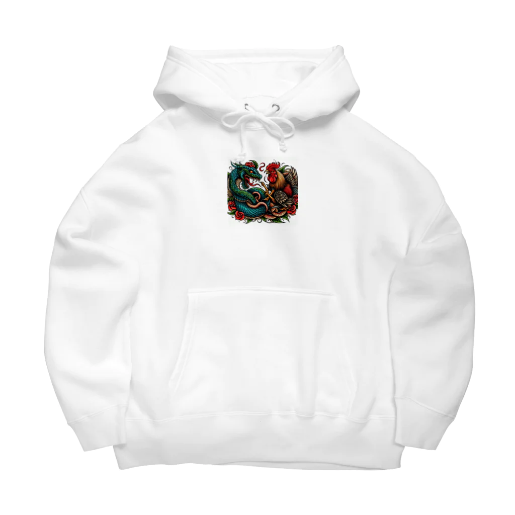 mitsu_tattooの鶏と蛇の喧嘩 Big Hoodie