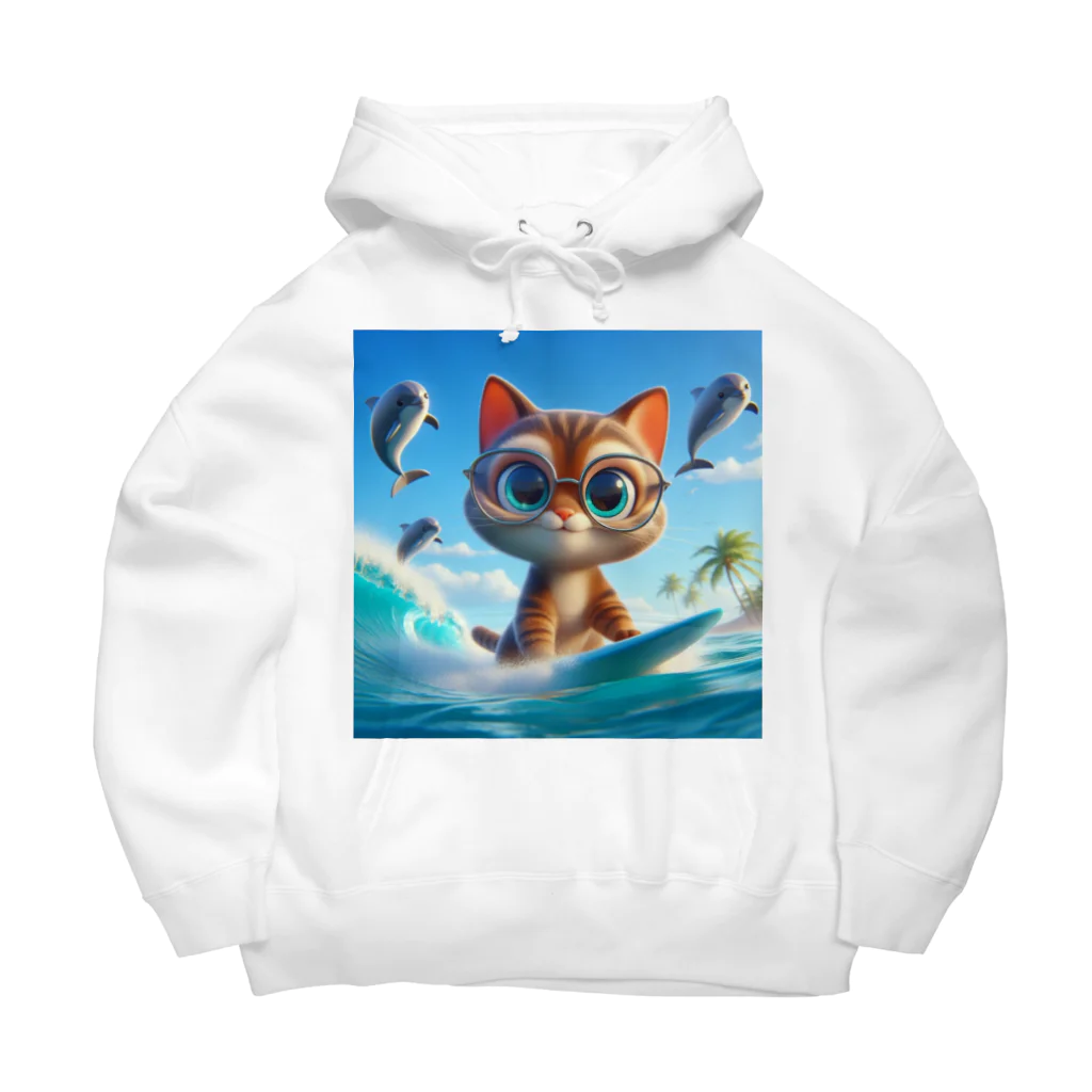 猫と紡ぐ物語のお気に入りのサーフボードでサーフィンする猫 Big Hoodie