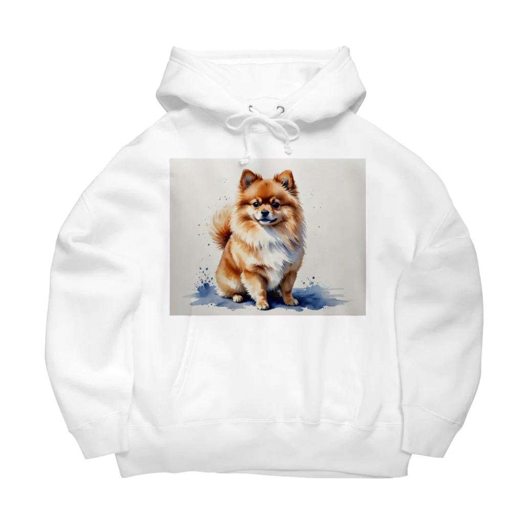 Animal Illustration shopのポメラニアン　Pomeranian　水彩画風 ビッグシルエットパーカー