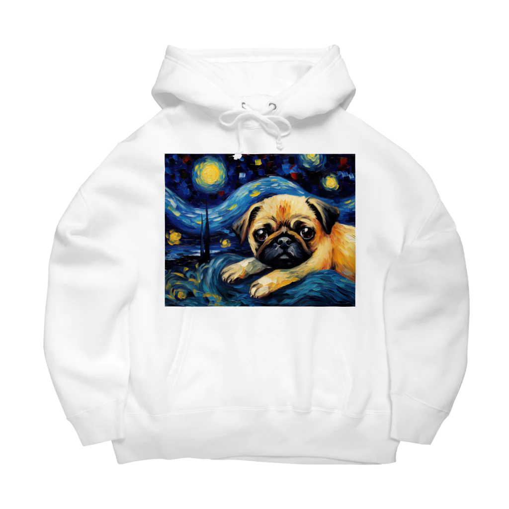 Dog Art Museumの【星降る夜 - パグ犬の子犬 No.3】 Big Hoodie