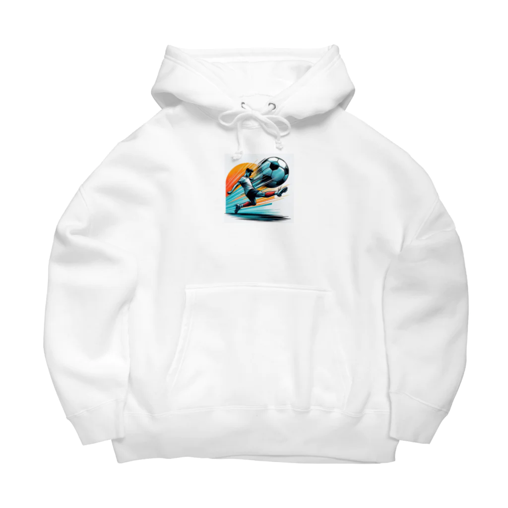 pothossysの夕日を背にサッカーボールを蹴りシュート Big Hoodie