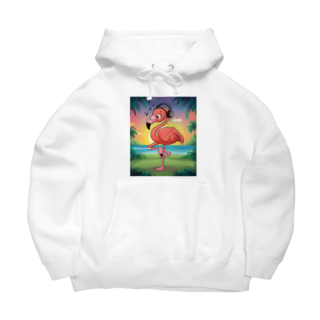 miamissioneのmiamissione オリジナル - ヘッドセットでノリノリの夢見るフラミンゴ - Big Hoodie