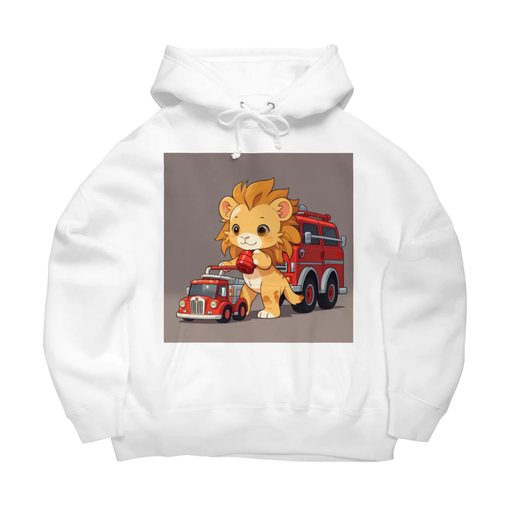 ganeshaの可愛いライオンとおもちゃの消防車 ビッグシルエットパーカー