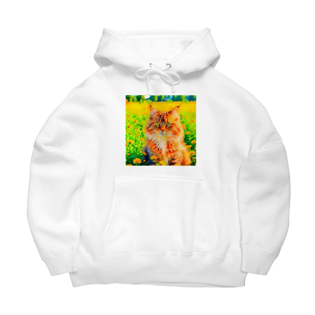 猫好きの谷の猫の水彩画/花畑のサイベリアンねこのイラスト/キジトラネコ Big Hoodie