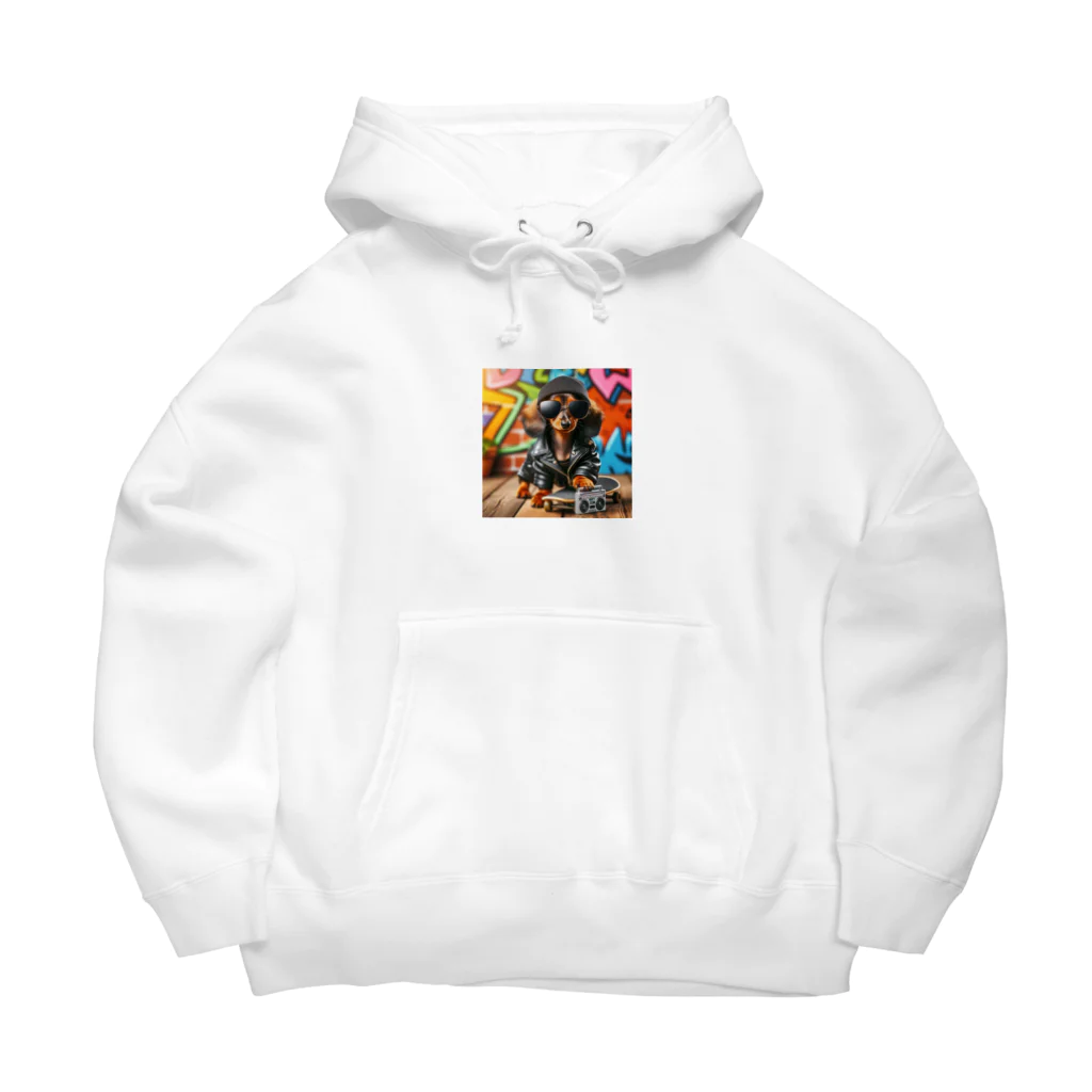 W-designのロックに決めているミニチュアダックス Big Hoodie