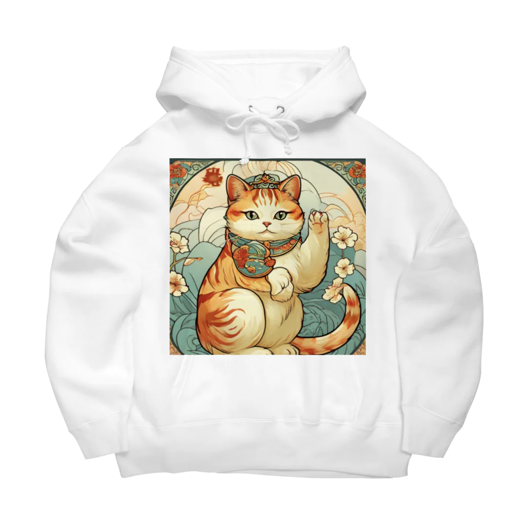 ゆまちゃんの開運雑貨屋さんのお客様を招く左手招き猫ミュシャ風 Big Hoodie