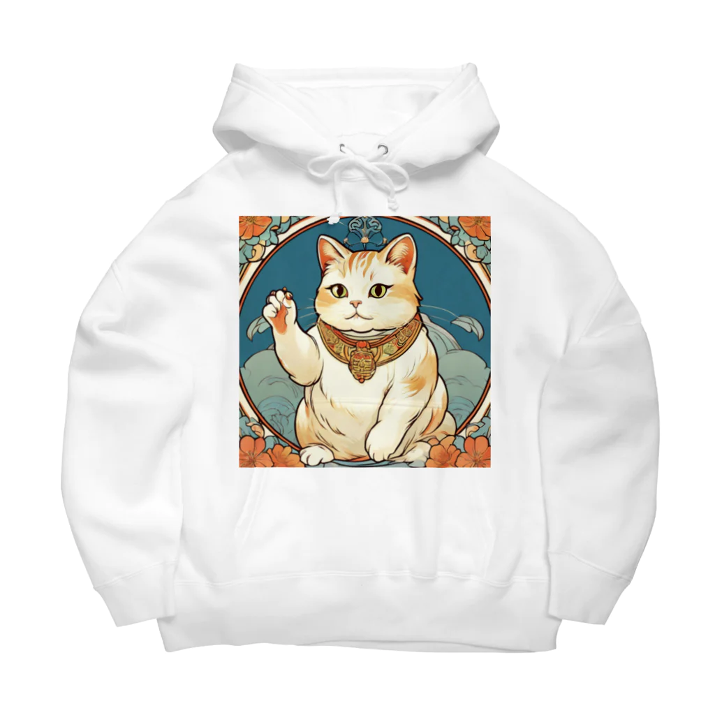 ゆまちゃんの開運雑貨屋さんの夜のミュシャ風招き猫 Big Hoodie