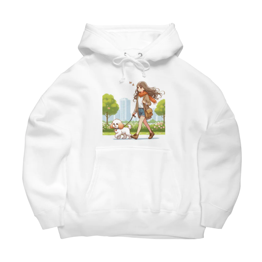 南国のかわいい犬と散歩をする女性 Big Hoodie