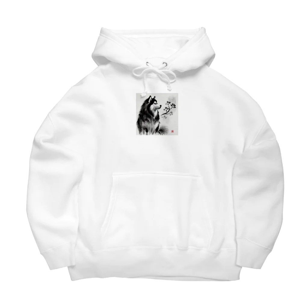 Zawashopの水墨画風シベリアンハスキー Big Hoodie