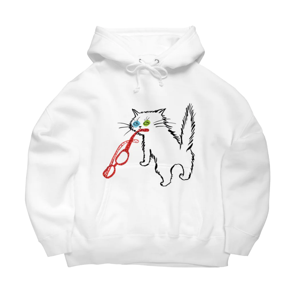 マイマイタケのメガネをくわえたオッドアイねこ Big Hoodie