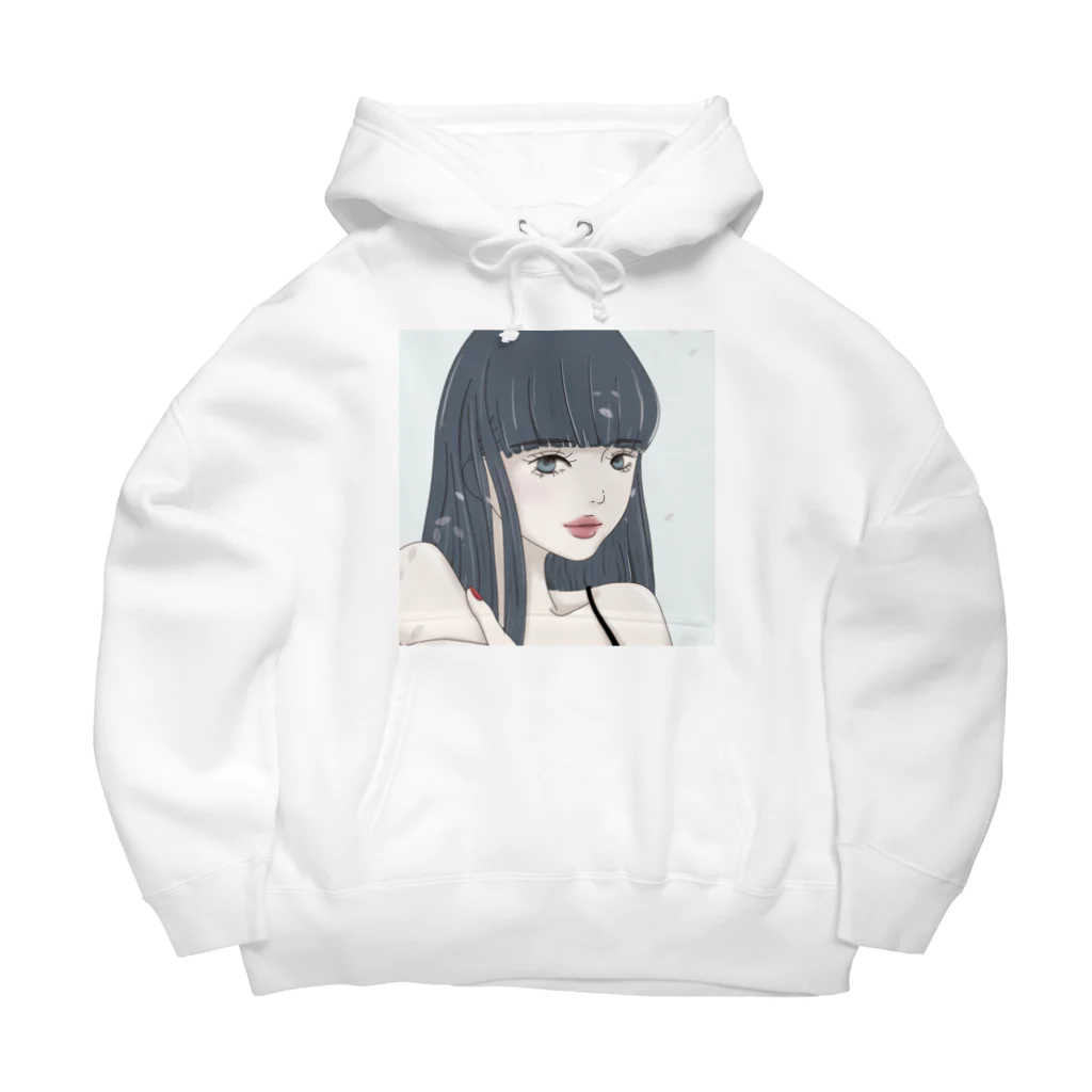 m i n a n oの黒髪ロングの女の子　背景白 Big Hoodie