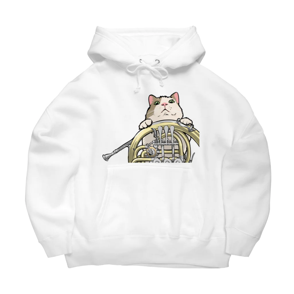 ももねこ工房（　◜◡‾）のホルンからのぞくネコ Big Hoodie